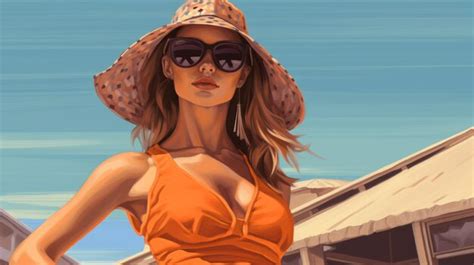 Premium Ai Image Woman In Orange Sun Block Hat And Sunglasses On Beach