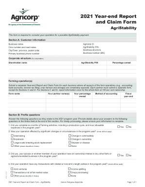 Fillable Online AgriStability Year End Report And Claim Form