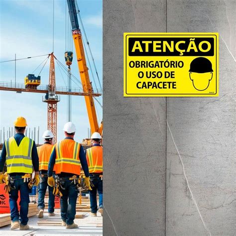 Placa De Sinalização Atenção Obrigatório O Uso De Capacete 30x20 Ecom