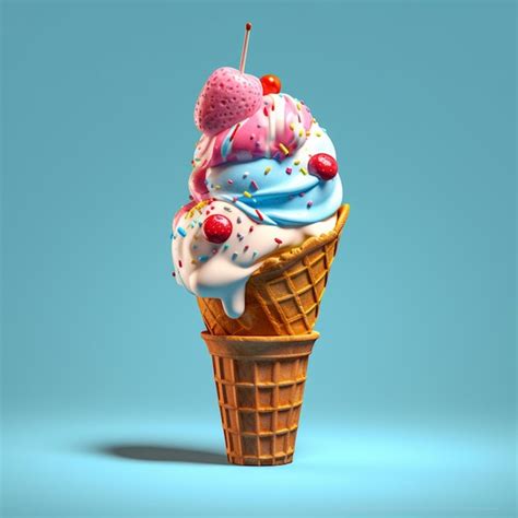 Premium Ai Image There Is A Ice Cream Cone With A Cherry On Top