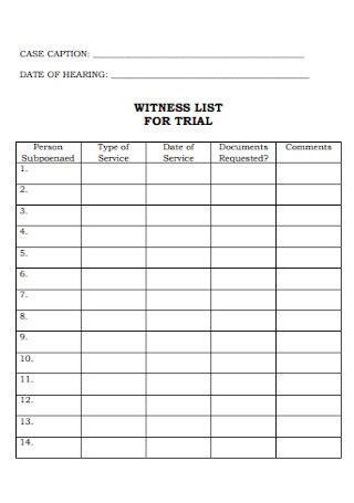 Sample Witness Lists In Pdf Ms Word