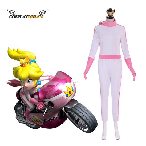 Princess Peach Cosplay Costume Peach Kart Suit Biker Cosplay Outfit Motorcycle Top Shorts Suit