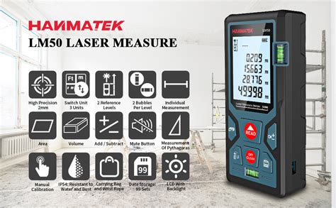 HANMATEK Appareil De Mesure Laser LM50 Avec 2 Niveaux De Bulle Grand