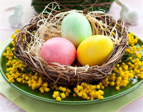 Holidays Easter Silver Wattle Eggs Wicker Basket HD Wallpaper