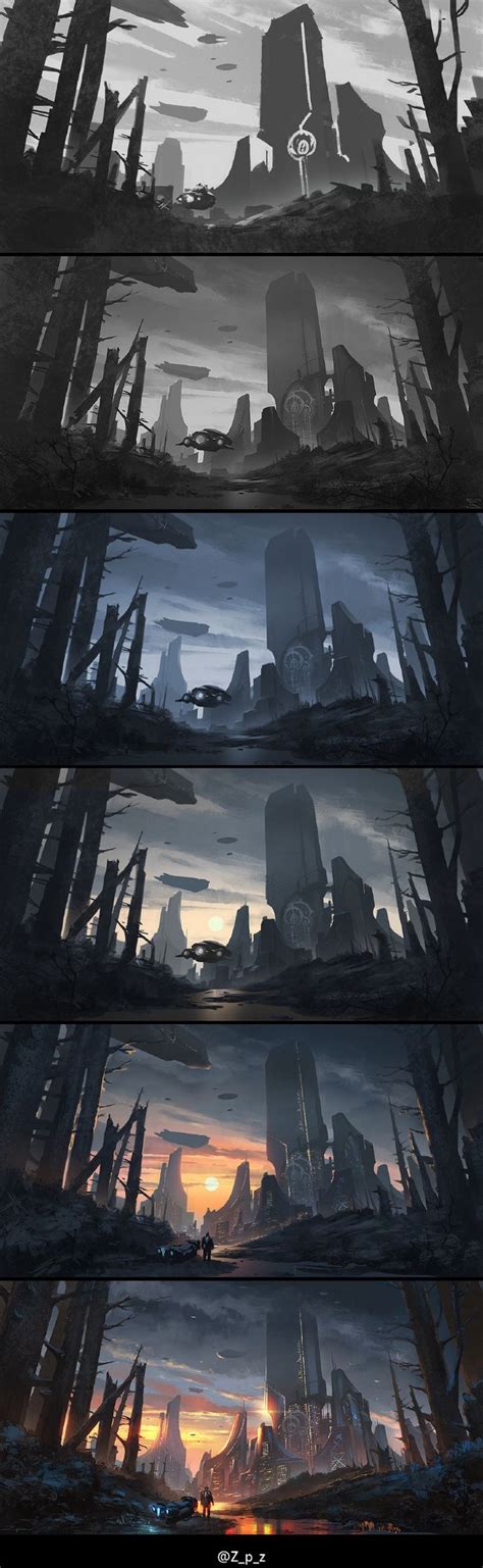 The Concept Art For An Upcoming Sci Fi Film Is Shown In Three