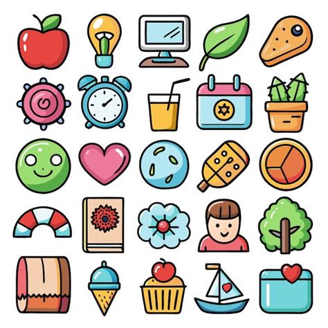 Premium Vector | Colorful Cartoon Icons Collection Food Objects and Fun ...