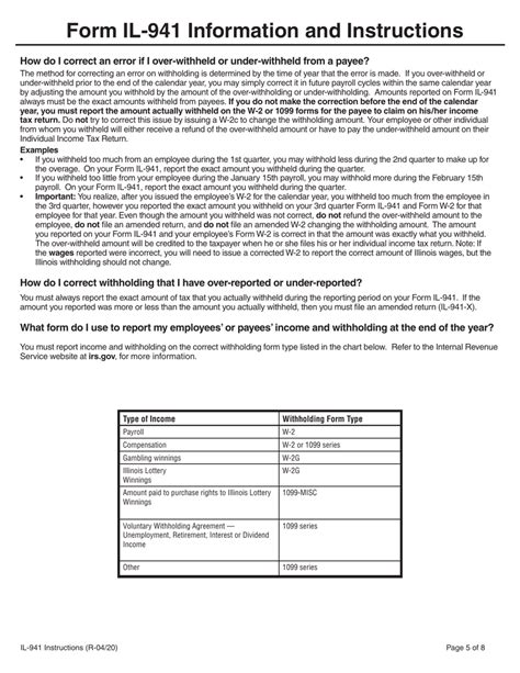 Download Instructions For Form Il 941 Illinois Withholding Income Tax Return Pdf 2020