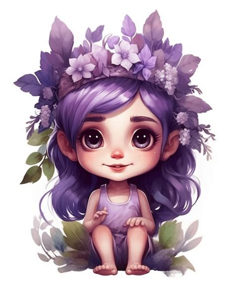 Premium Photo A Cartoon Girl With Purple Hair And A Flower Crown