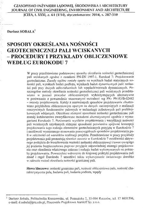 Pdf Sobala D Sposoby Okre Lania No No Ci Geotechnicznej Pali