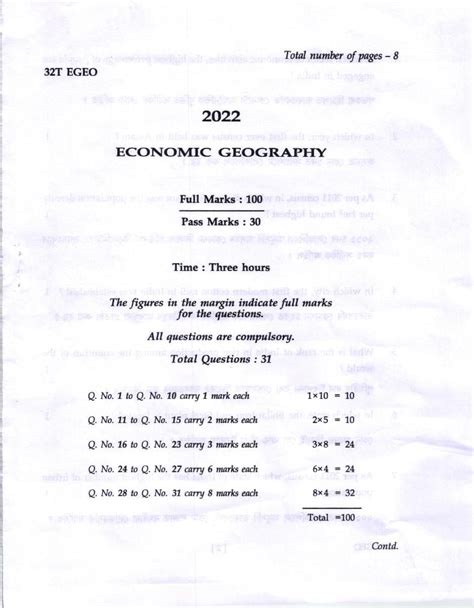 Ahsec Hs Nd Year Question Paper Economic Geography