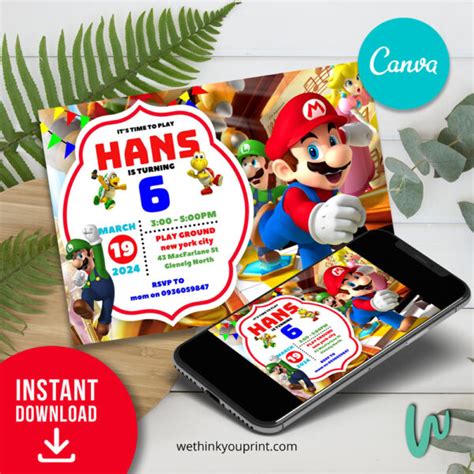 Cute Design Super Mario Bros Birthday Invitation Editable In Canva