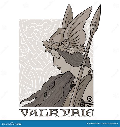 Valkyrie Illustration To Scandinavian Mythology Drawn In Art Nouveau