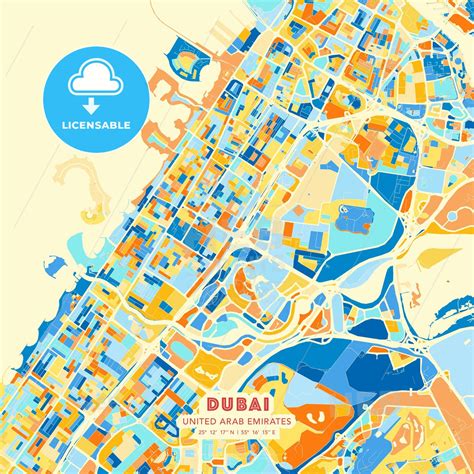 Dubai United Arab Emirates Blue And Orange Vector Art Map Template Hebstreits