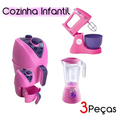 Kit Cozinha Infantil Brinquedos Airfryer Batedeira Liquidificador