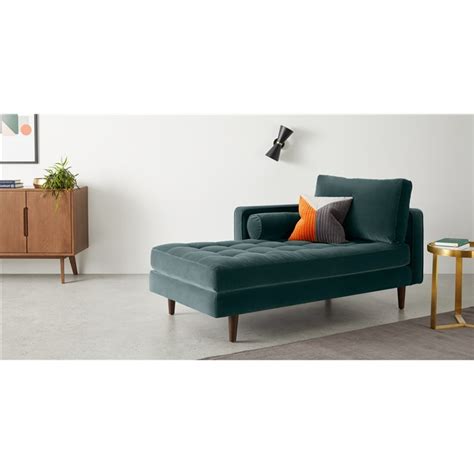 Scott Left Hand Facing Chaise Longue Cotton Velvet Petrol Chaises