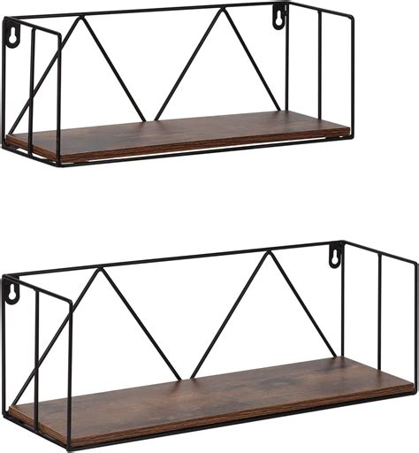 Set Of 2 Rustic Wooden Floating Shelves Wall Mount Storage Shelf For Bathroom Bedroom Office