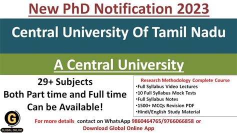 New Phd Notification 2023 At Central University Of Tamil Naducentral