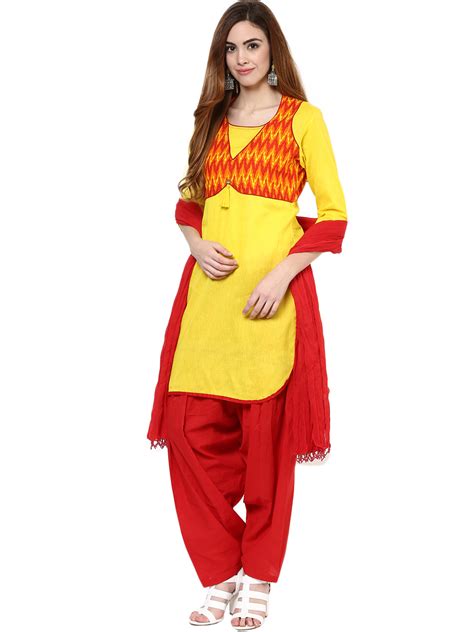 Buy Jaipur Kurtis Pure Cotton Complete Set Of Yellow Kurta And Patiala