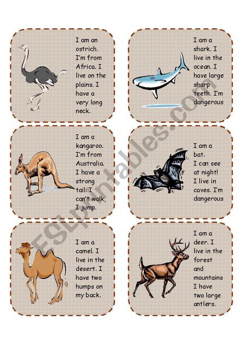 Wild animals speaking cards - ESL worksheet by cayasia