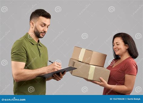 Delivering Order For Client Stock Photo Image Of Handsome Smile