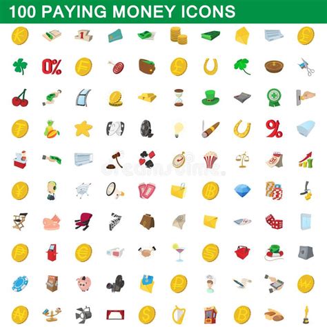 100 Paying Money Icons Set Cartoon Style Stock Vector Illustration