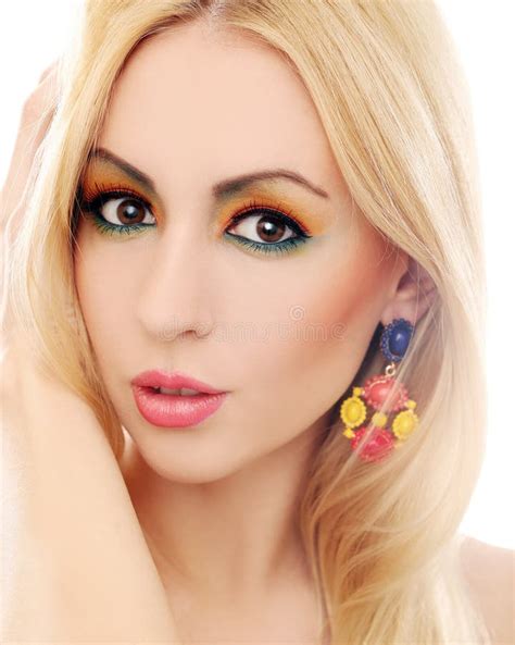 Blonde Woman Showing Her Cute Colored Look Stock Photo Image Of Human