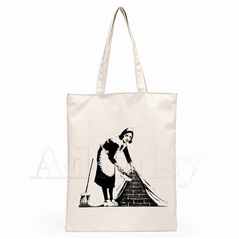 Banksy Urban Art Print Reusable Shopping Bag Women Canvas Tote Bags