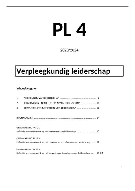 Pl Verpleegkundig Leiderschap Verslag Met Uitleg Fase En Met