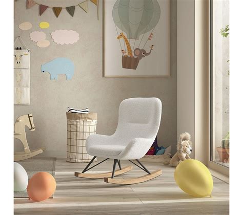 Chaise Bascule Enfant En Tissu Bouclette Blanc Pieds Bois Et M Tal