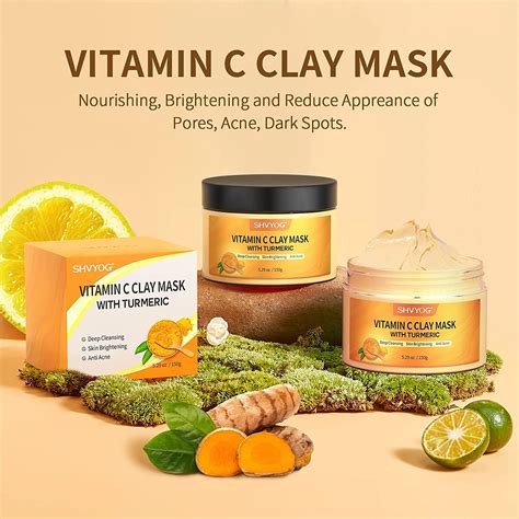 Shvyog Turmeric Vitamin C Clay Mask Dark Spot Treatment Oil Control And Pore Refining 529 Oz