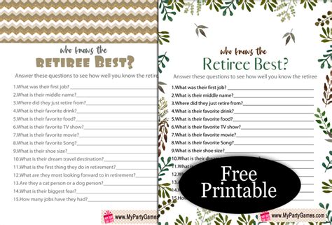 17 Free Printable Retirement Party Games