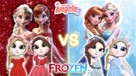 My Talking Angela 2 Frozen RED Elsa And ANNa VS Blue Elsa And