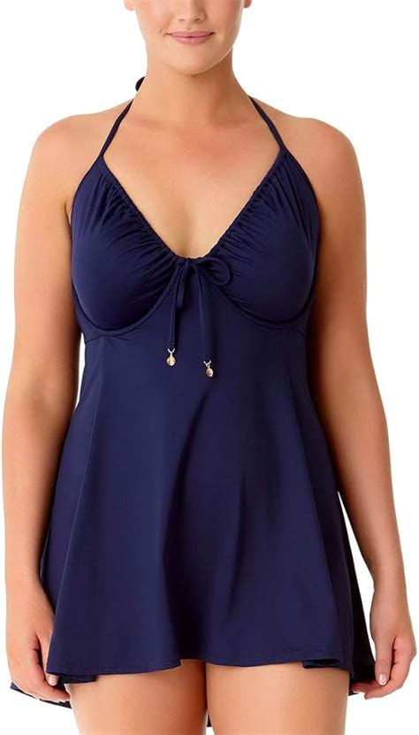 Anne Cole Womens Plus Size Halter Underwire Swimdress One Piece