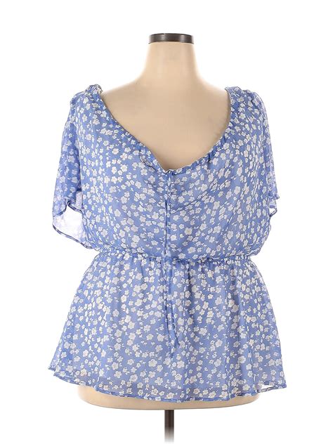 Kaileigh 100 Polyester Blue Short Sleeve Blouse Size 3x Plus 44