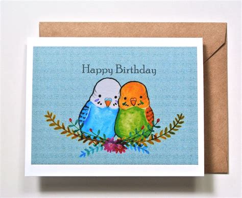 Cute Budgie Birthday Card Parakeets Greeting Card Happy Etsy Uk