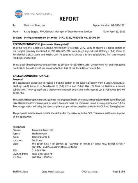 Fillable Online Prrd Bc Zoning Amendment Bylaw No Prrd