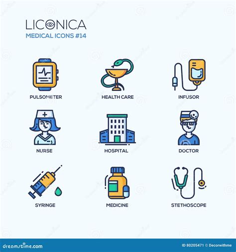 Medicina Línea Fina Iconos Del Diseño Pictogramas Ilustración del