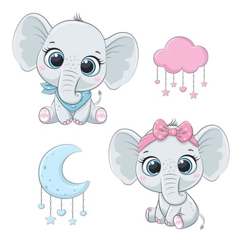 Cute Baby Elephants Boy And Girl Vector Art At Vecteezy