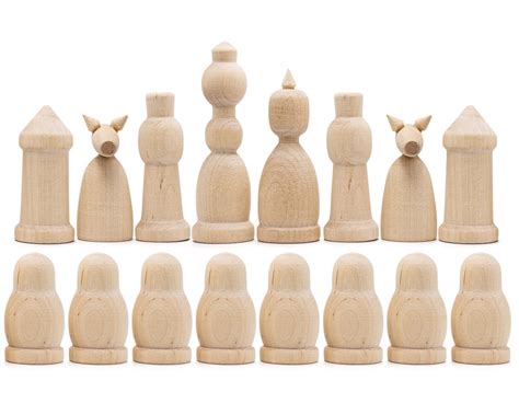 Unfinished Wood Chess Pieces Only Set Pcs Paint Your Own Chess Set