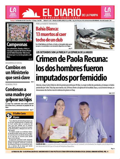 Tapa De El Diario En Papel Domingo 17 De Diciembre De 2023 El Diario