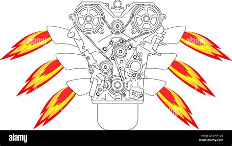 Internal Combustion Engine With Fire From The Exhaust Pipe Vector