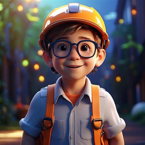 Premium Photo 3d Render A Cute Little Boy With A Helmet And Glasses Wearing Suspenders