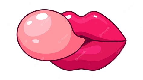 Premium Vector Female Sexy Lips Pink Girl Mouth With Gum Bubble Cartoon Isolated Fashionable