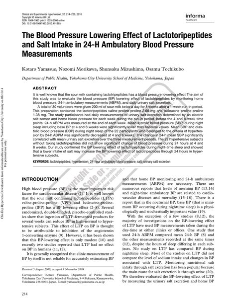 Pdf The Blood Pressure Lowering Effect Of Lactotoripeptides And Salt