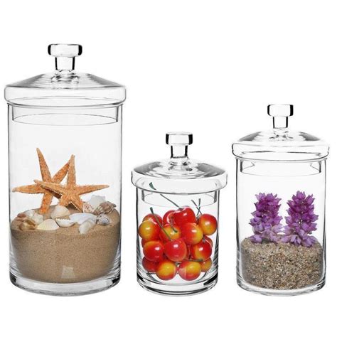 Clear Decorative Glass Jars With Lids Set Of 3 Myt