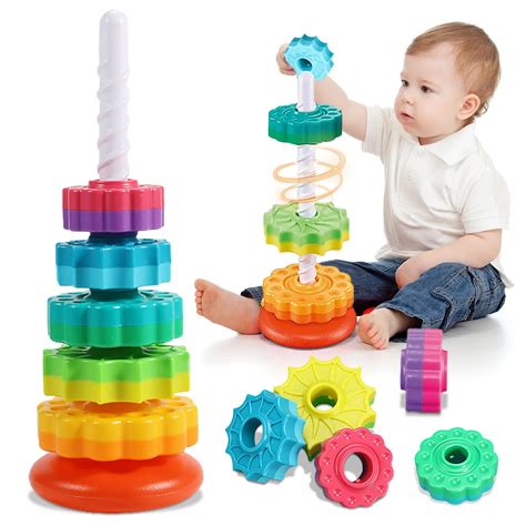 Montessori Rotierende Regenbogen Turm Baby Stapel Puzzle Spielzeug