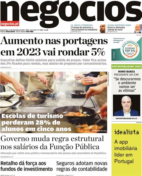 Capa Jornal De Negócios 21 Dezembro 2022 Capasjornaispt