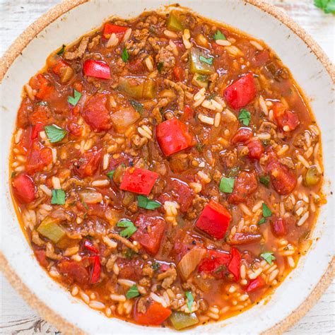 Slow Cooker Stuffed Pepper Soup Recipe Averie Cooks