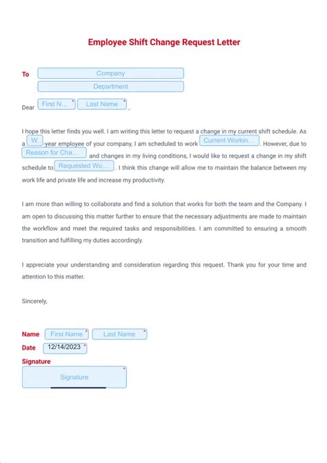 Employee Shift Change Request Letter Sign Templates Jotform