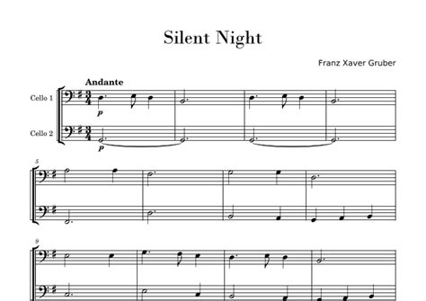 Silent Night Easy Cello Duet Arr Gisele Santana By Franz Xaver